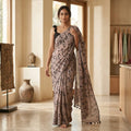 DN-126 Beige Printed Linen Cotton Saree