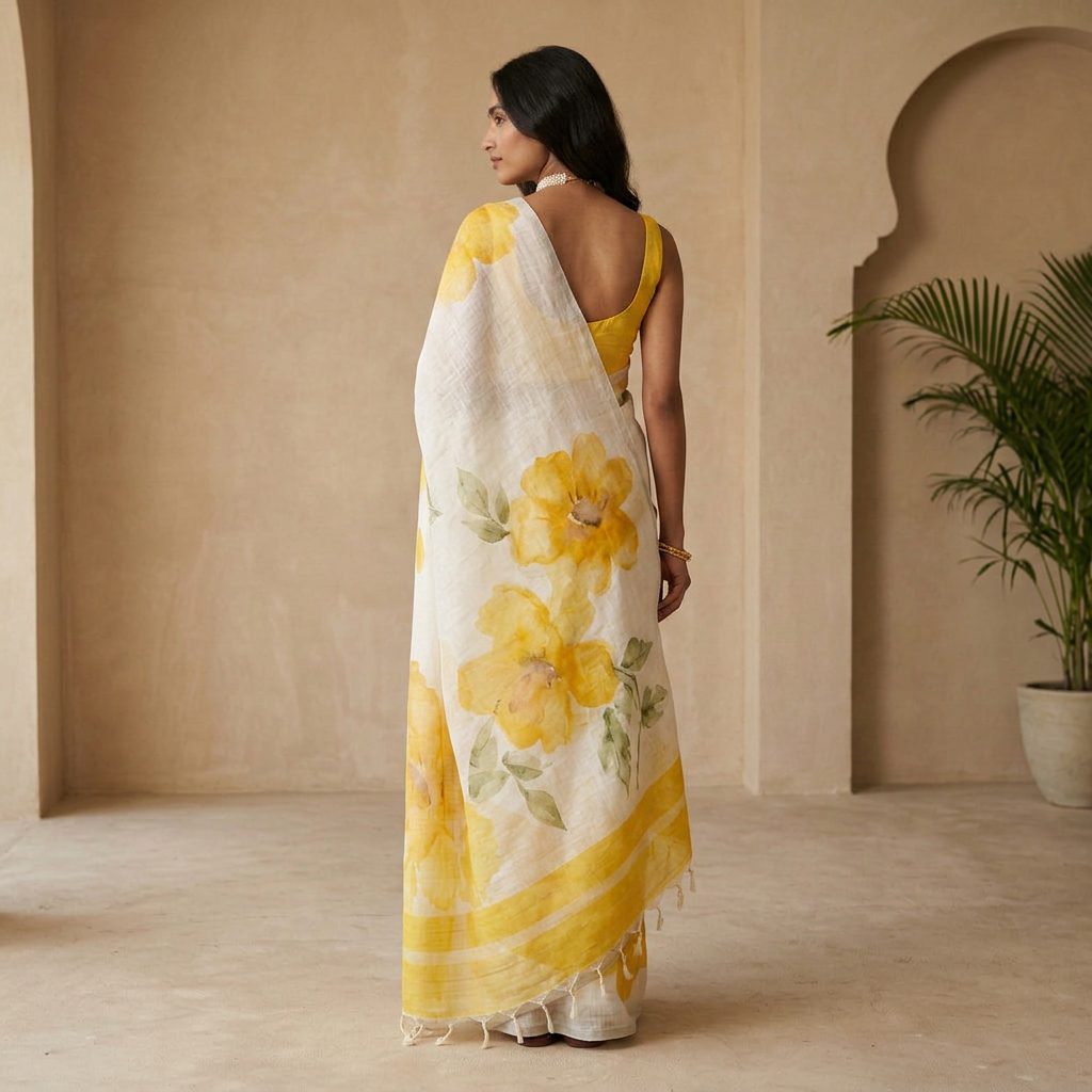 Linen Cotton Floral Saree