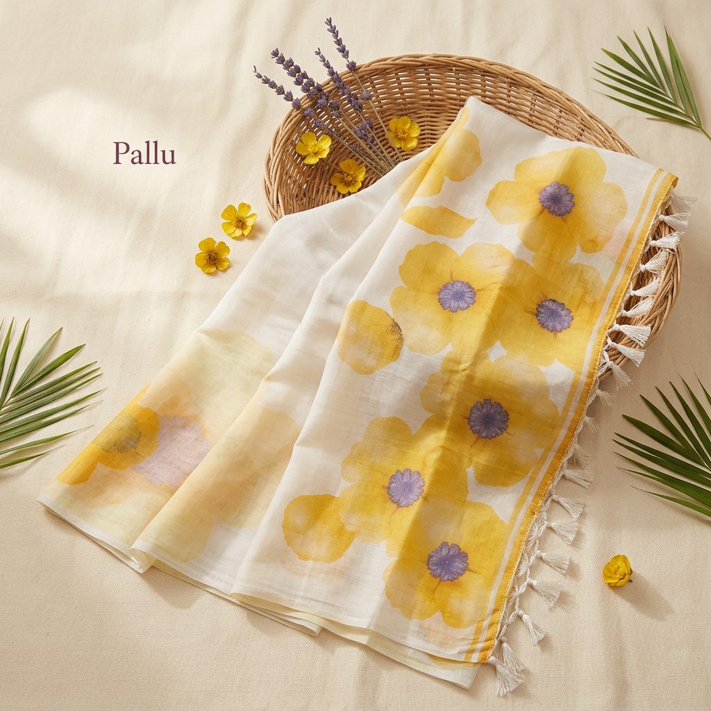 Linen Cotton Floral Saree