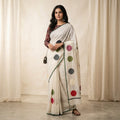 Ivory Multicolour Polka Linen Cotton Saree