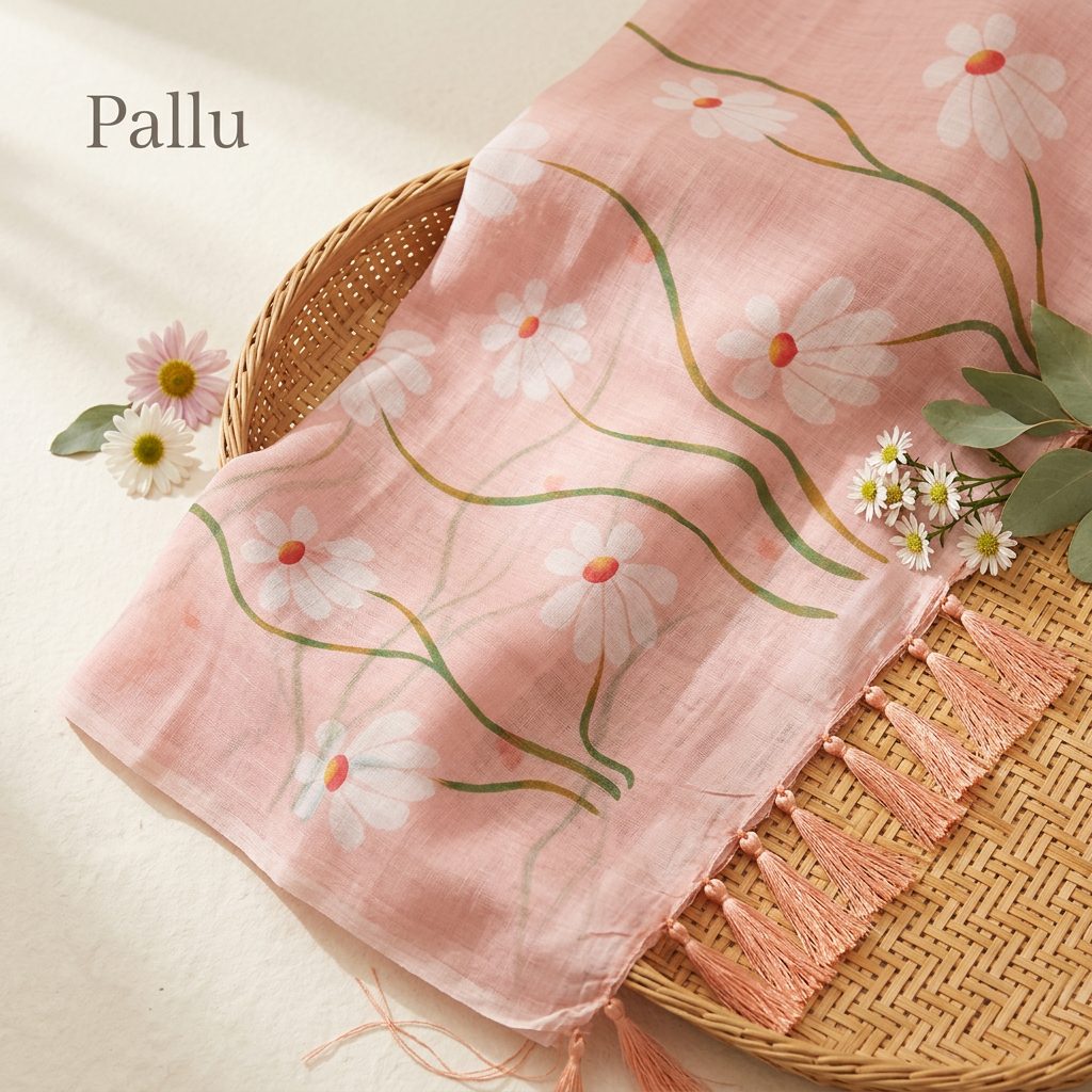 Peach Daisy Linen Cotton Saree