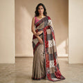 grey Patchwork print Linen Cotton Saree