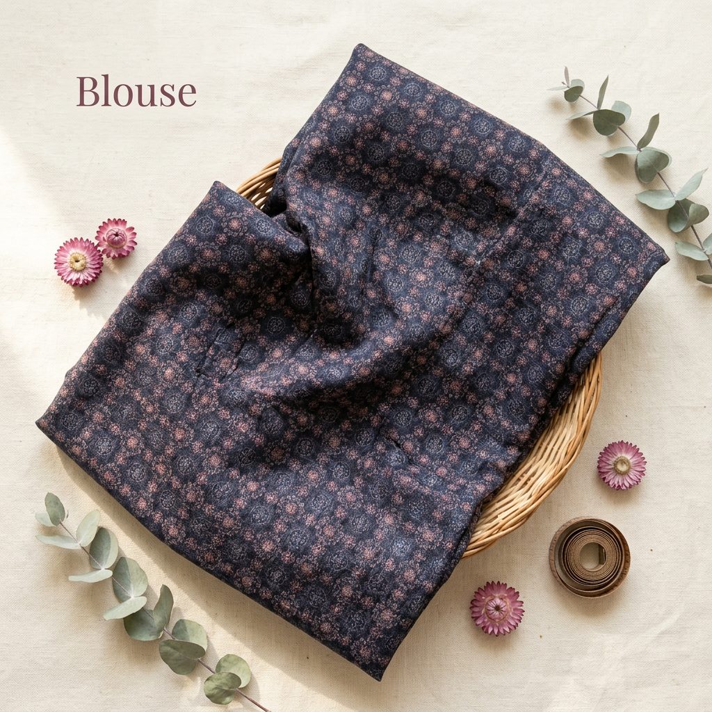 Indigo Floral Linen Cotton Saree