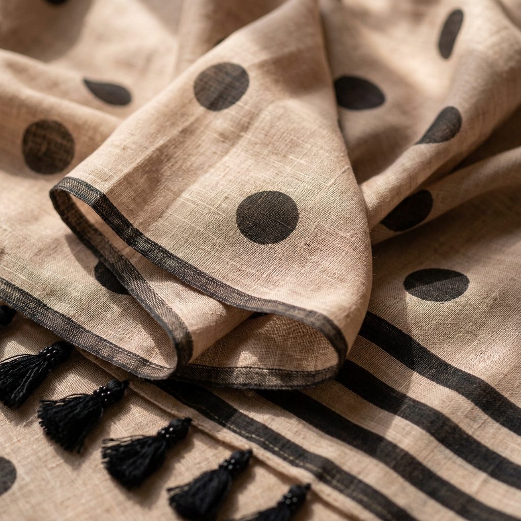 Beige Polka Dot Linen Cotton Saree