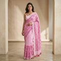 Pink Paisley Linen Cotton Saree
