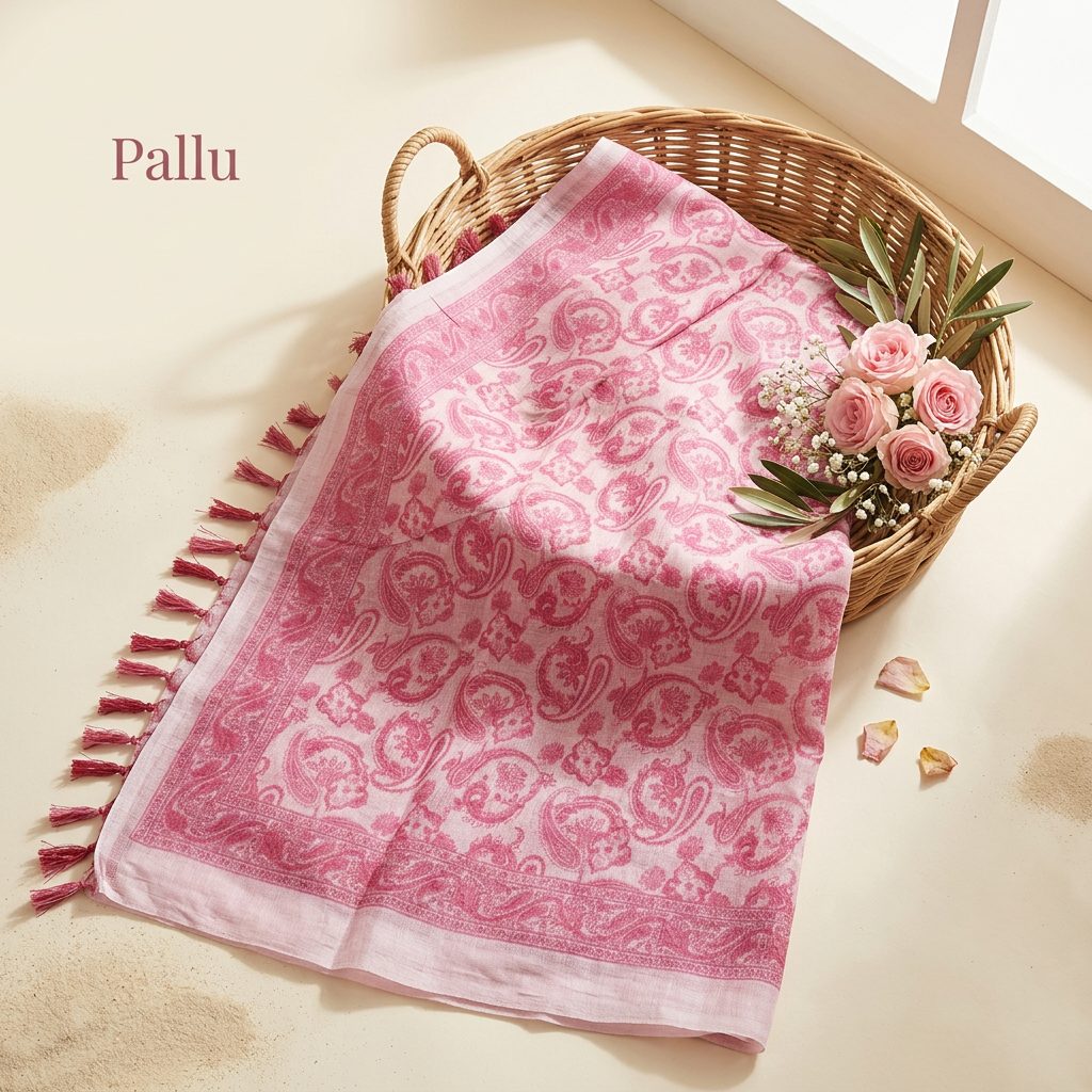 Pink Paisley Linen Cotton Saree