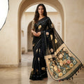 Black Floral Linen Cotton Saree