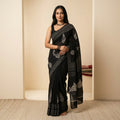 Black Ajrakh-Inspired Linen Cotton Saree
