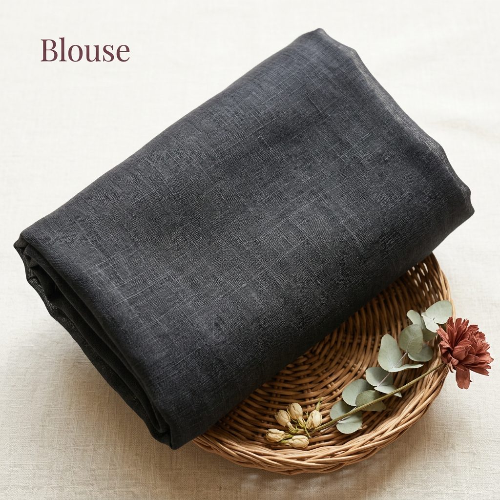 Black Ajrakh-Inspired Linen Cotton Saree