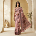 Dusty Rose Floral Linen Cotton Saree