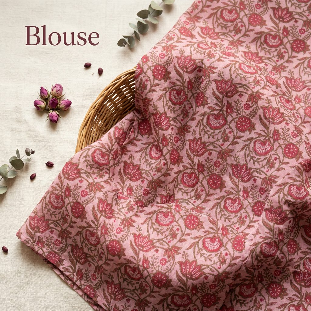 Dusty Rose Floral Linen Cotton Saree