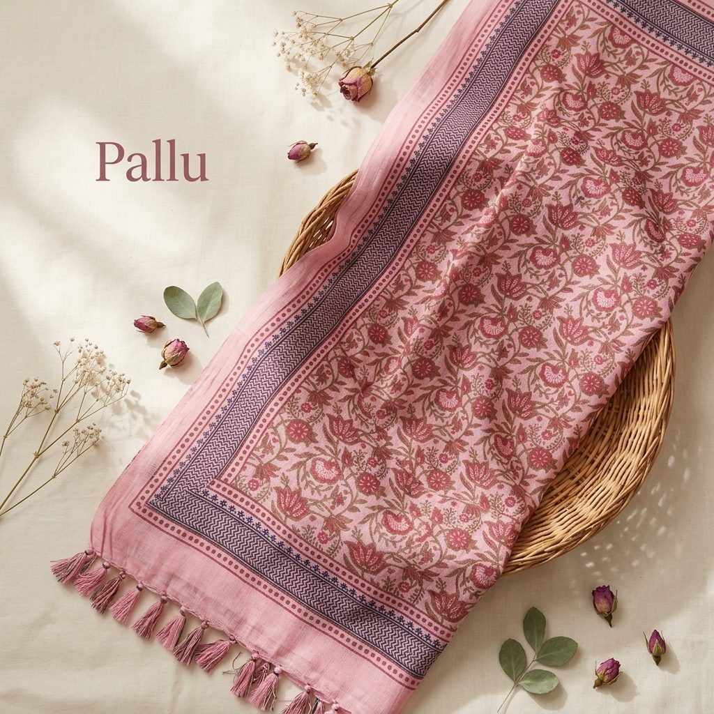 Dusty Rose Floral Linen Cotton Saree