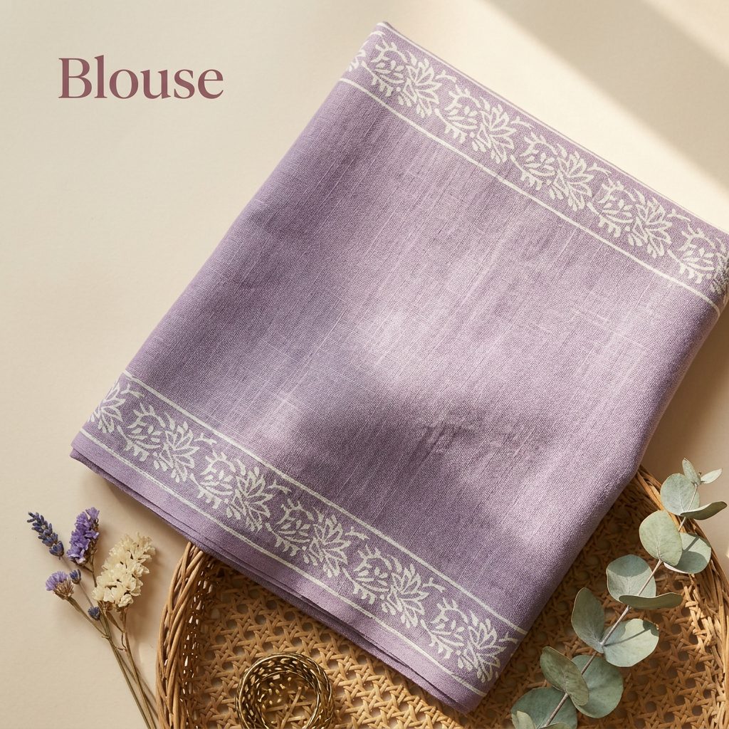Lavender Botanical Linen Cotton Saree