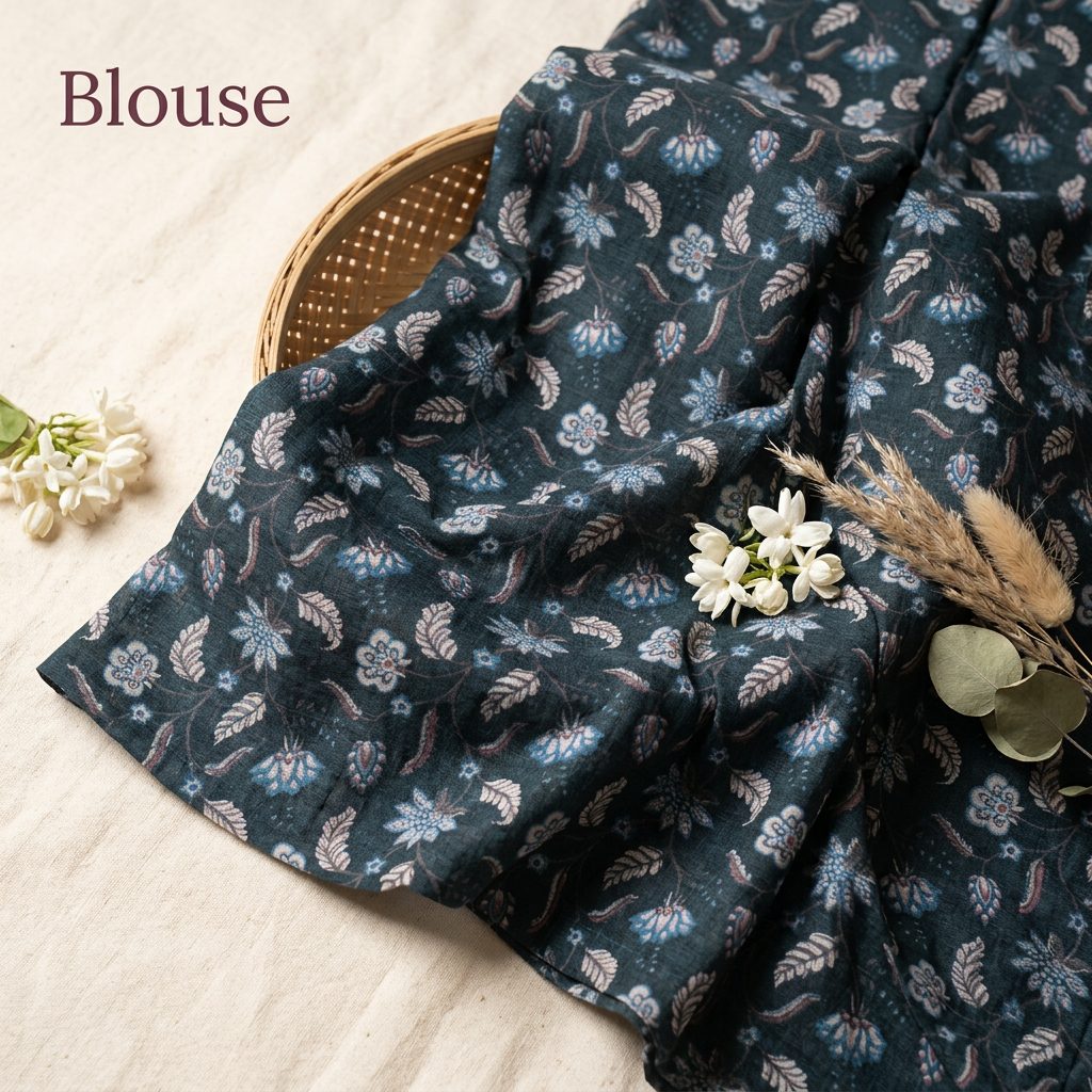 Indigo Blue Polka Dot Linen Cotton Saree