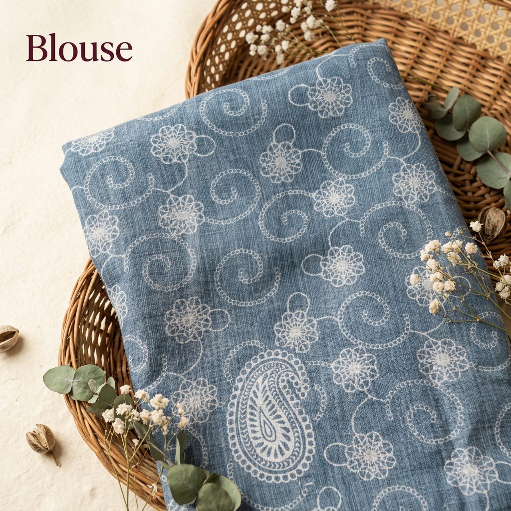 Serene Blue Linen Cotton Saree