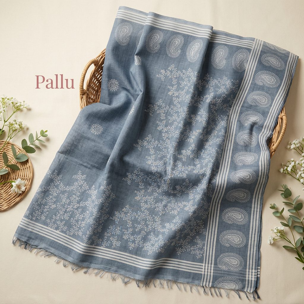 Serene Blue Linen Cotton Saree