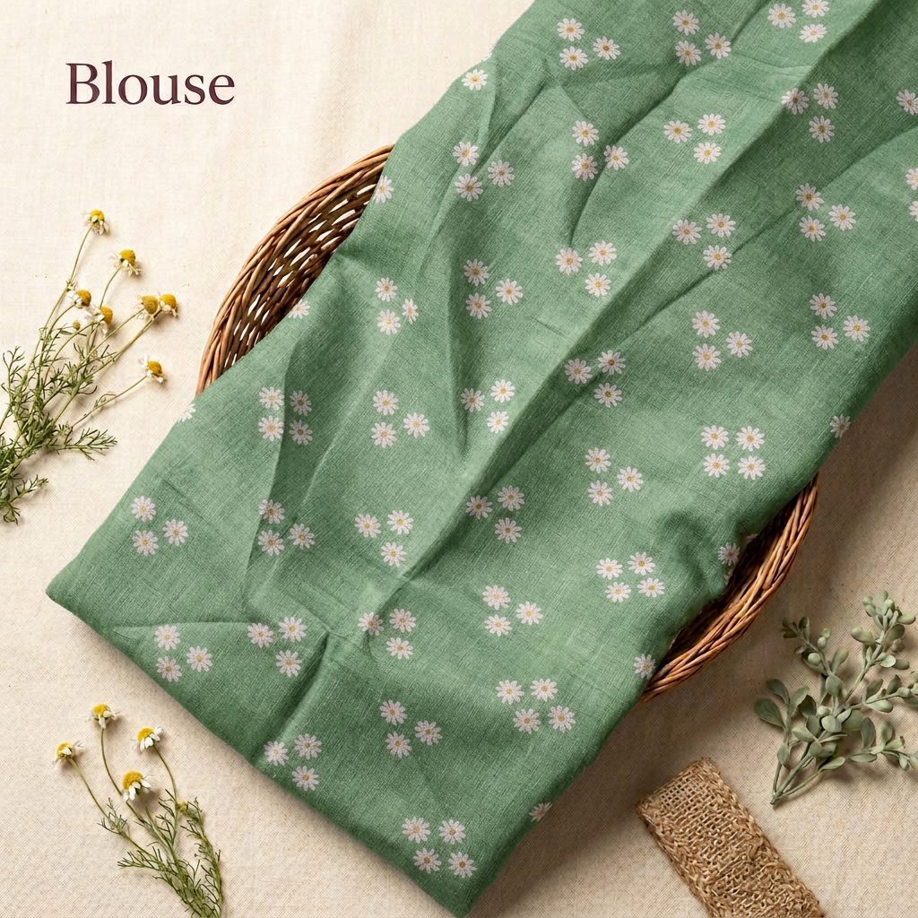 Pista Sage Bloom Linen Cotton Saree