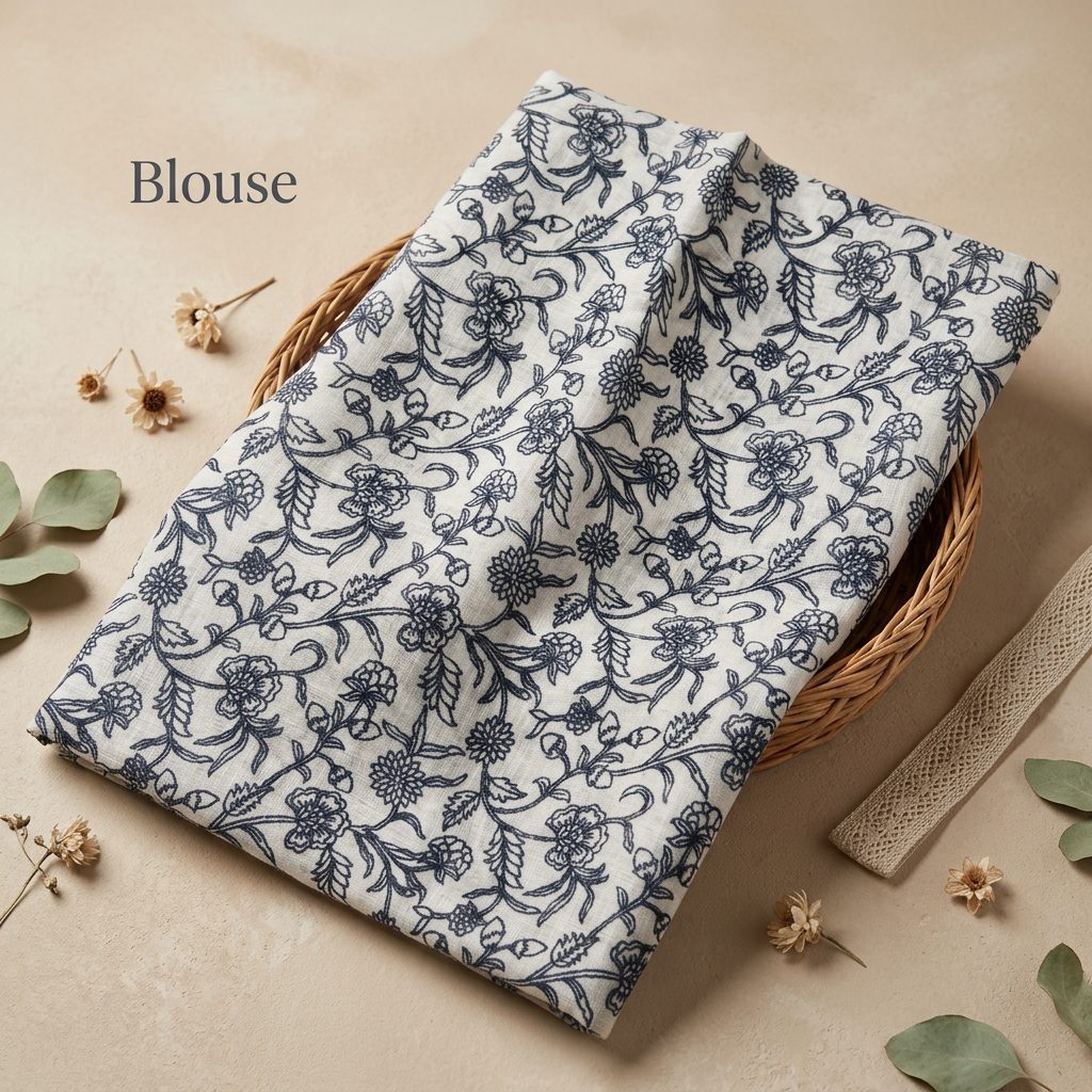 Ivory & Indigo Botanical Linen Cotton Saree