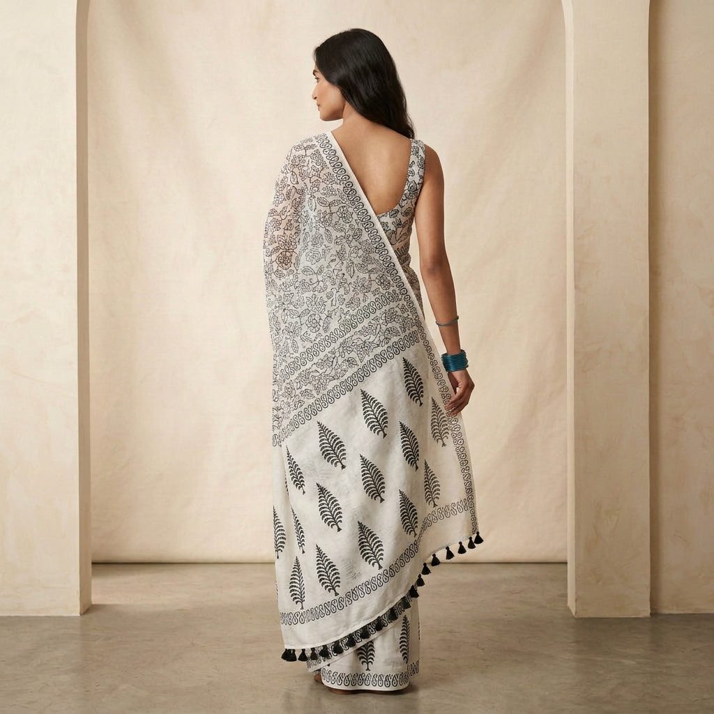 Ivory & Indigo Botanical Linen Cotton Saree