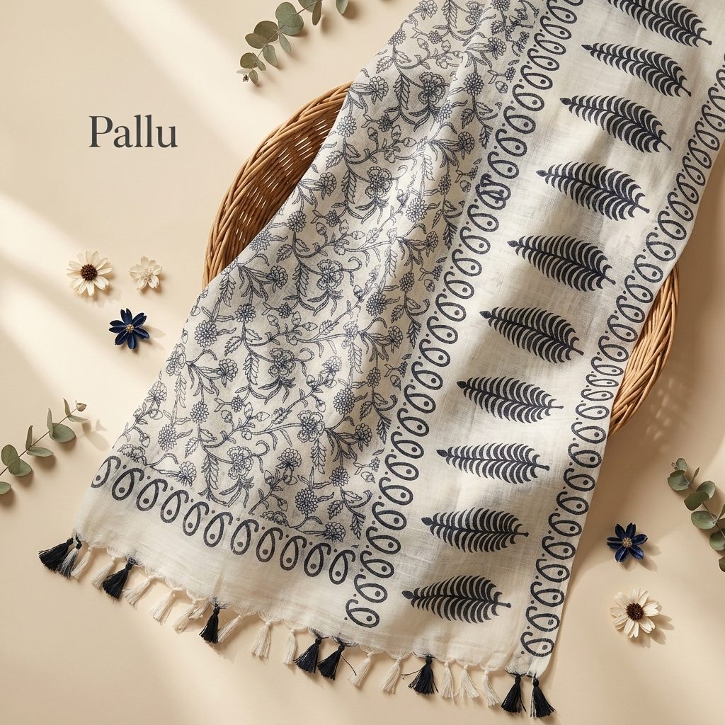 Ivory & Indigo Botanical Linen Cotton Saree