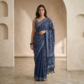 Midnight Blue Floral Linen Cotton Saree