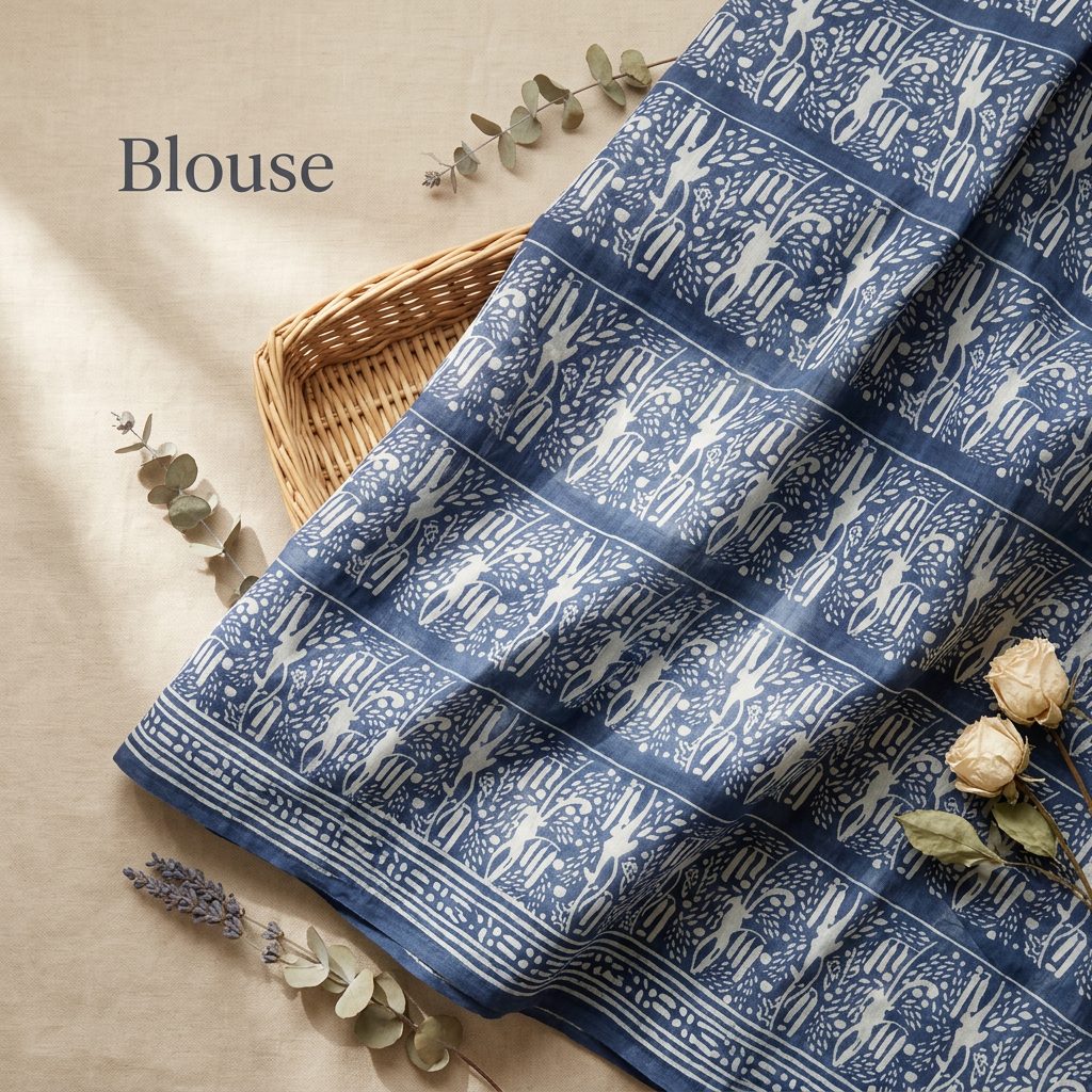 Ivory & Indigo Printed Linen Cotton Saree