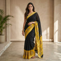 Black & Mustard Yellow Linen Cotton Saree