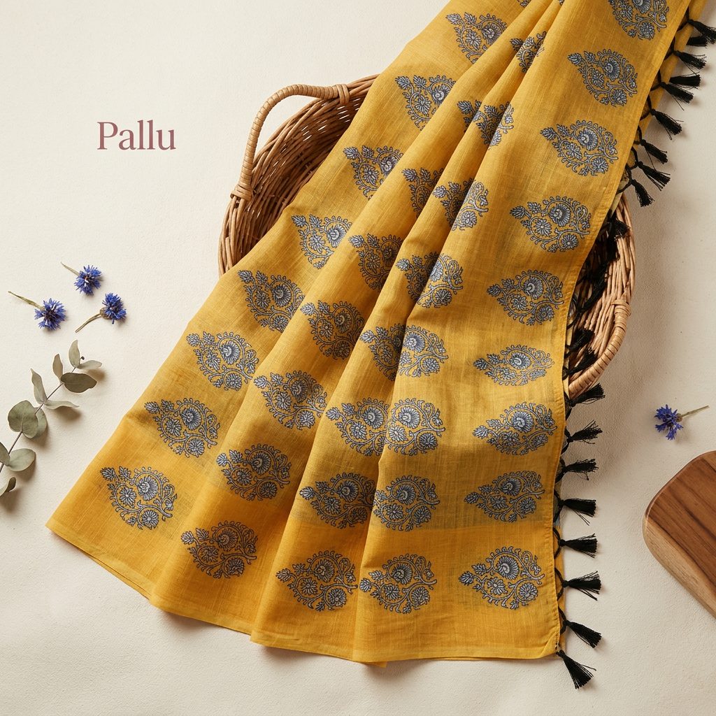 Black & Mustard Yellow Linen Cotton Saree