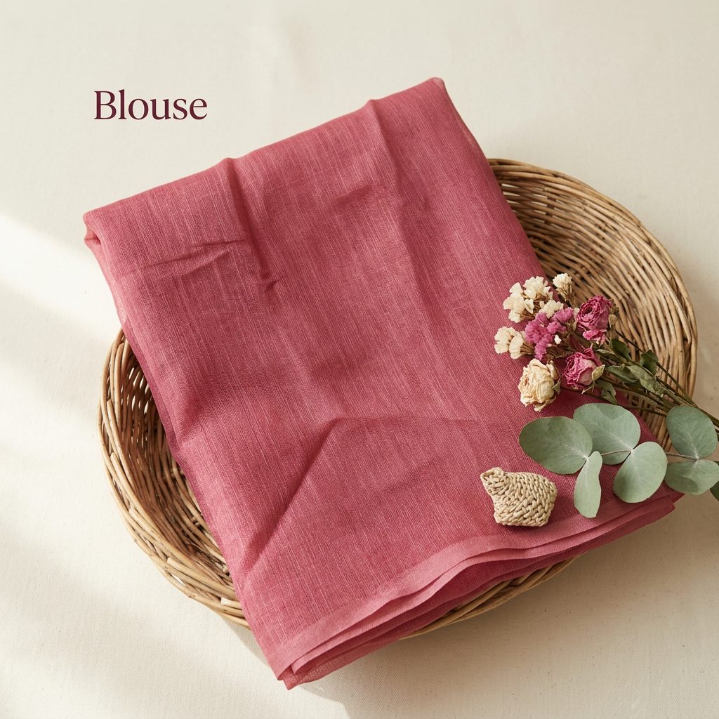 Ivory Pink Floral Linen Cotton Saree