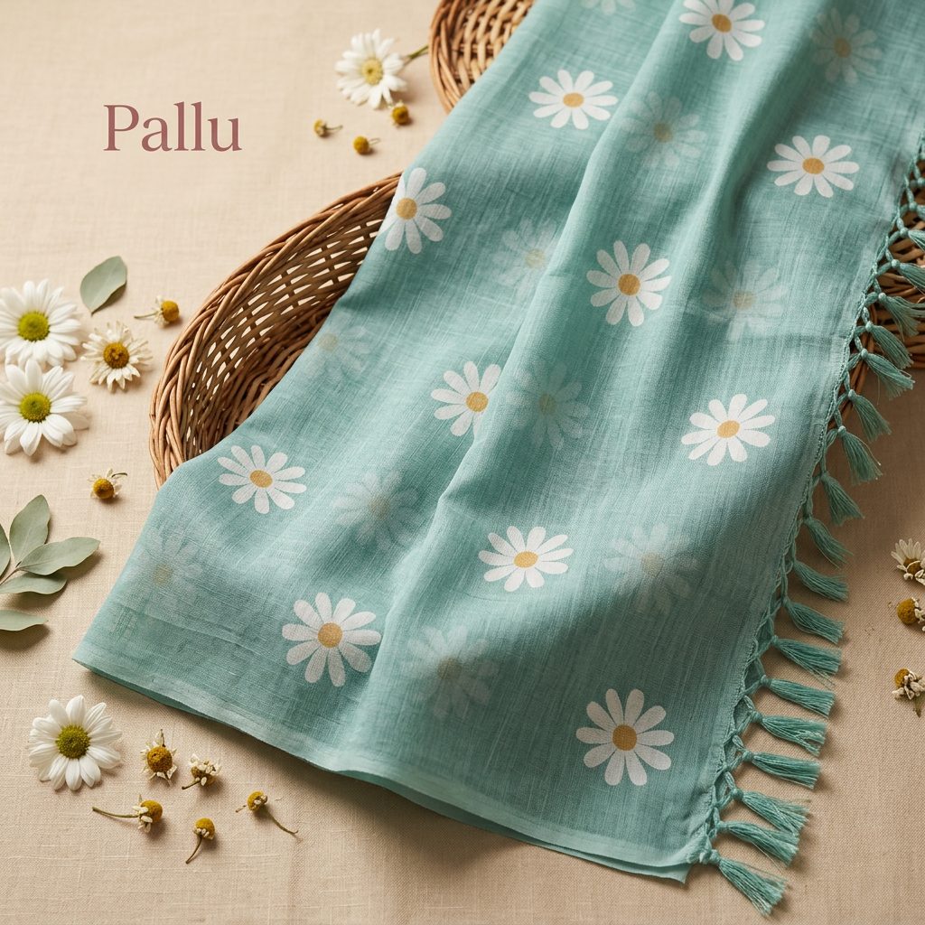 Sea Glass Green Bloom Linen Cotton Saree