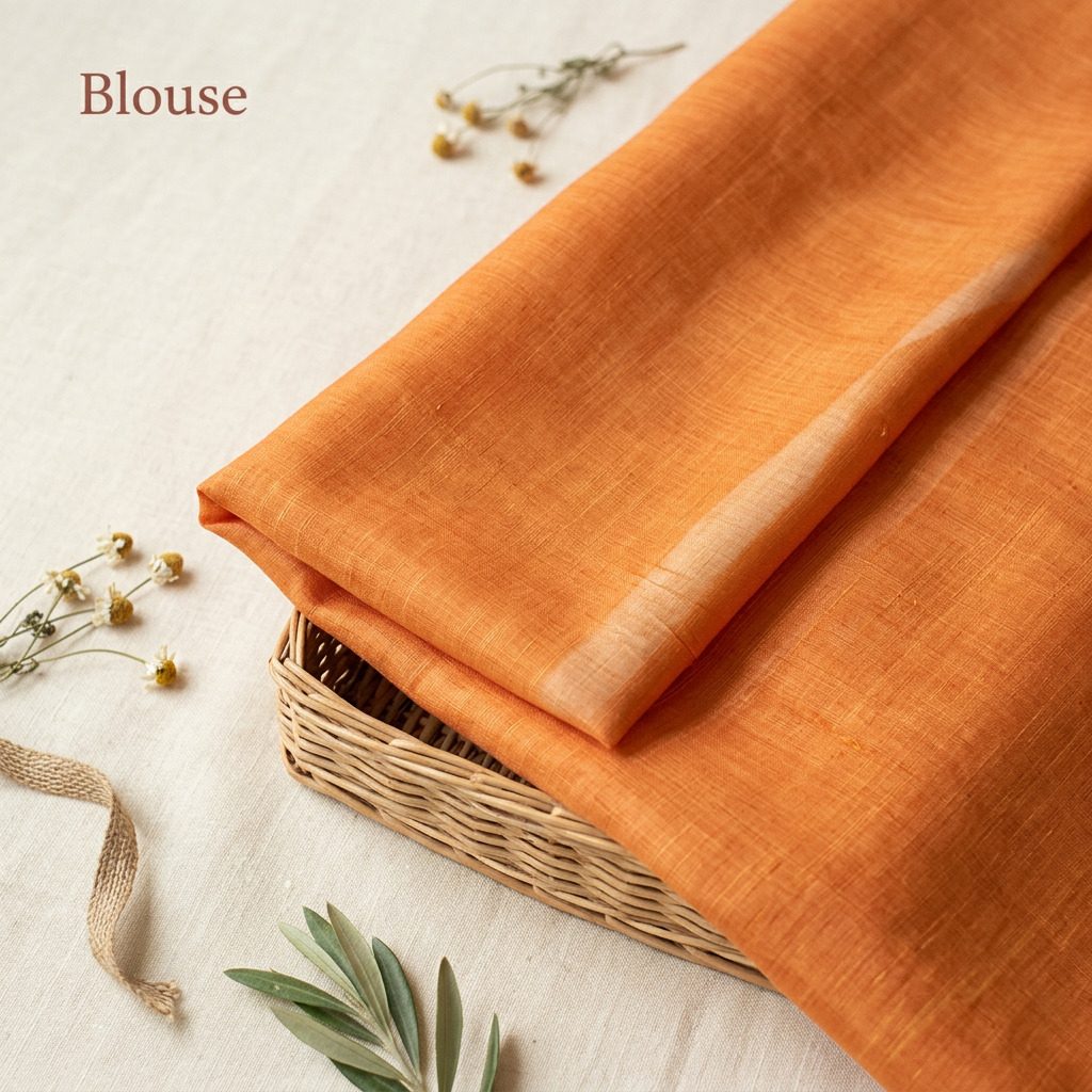 Ivory Printed Linen Cotton Saree with Olive Green Pallu