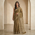 Olive Brown Printed Linen Cotton Saree