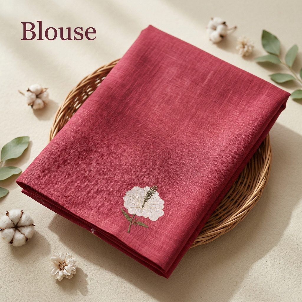 Ivory Multicolour Floral Linen Cotton Saree