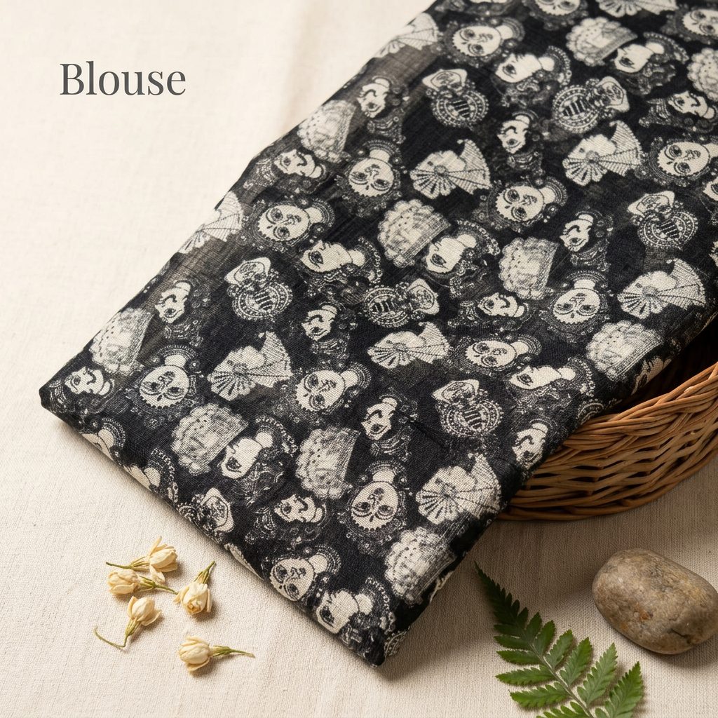 Black & Sand Beige Designer Saree