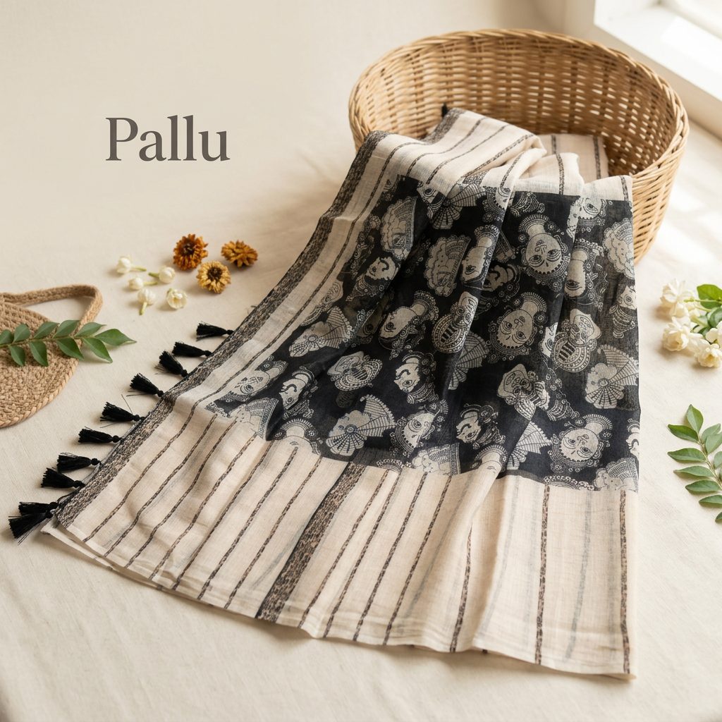 Black & Sand Beige Designer Saree